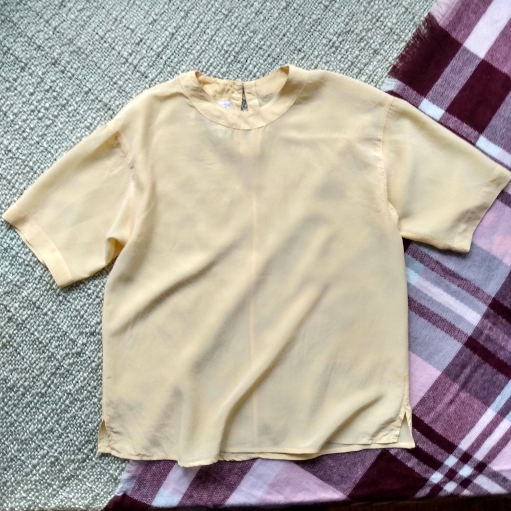 100% Silk Vintage Dividends Butter Yellow Blouse